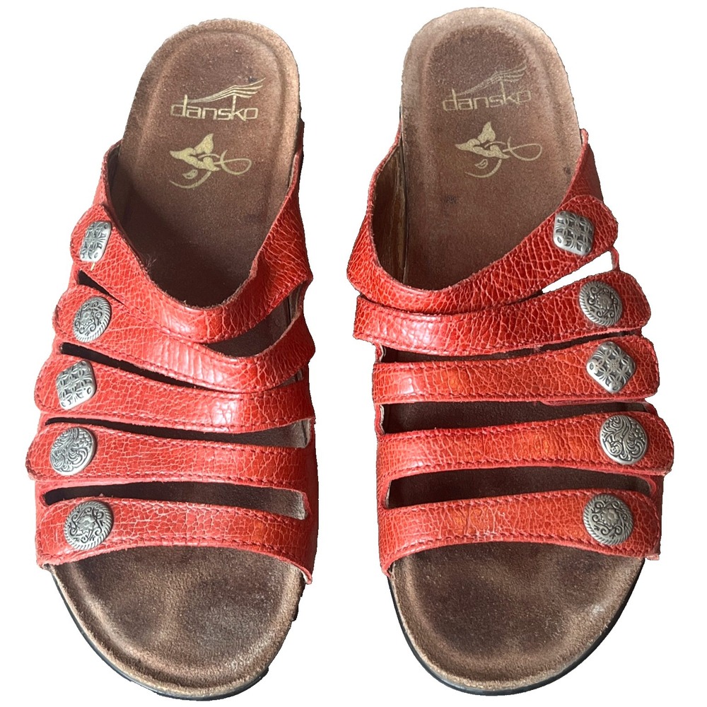 Dansko Janie Slides Sandals‎ Decorative Pewter Coral Leather Womens 9.5-10 EU 40